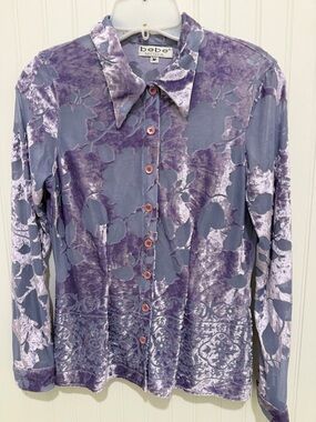 bebe Purple Velvet Burnout Button-Down Shirt